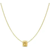 New Bling 9NBG-909G Gouden Letterhanger met Ketting - Letter G - Kubus - 4x4x4mm - Ankerschakel - 0,9 mm Breed - Lengte 38+4+3cm - 14 Karaat - Geelgoud