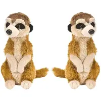 Wild republic Set van 2x stuks pluche bruine stokstaartjes knuffel 20 cm - Stokstaartjes wilde dieren knuffels - Speelgoed voor kinderen