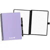 Bambook Colourful uitwisbaar notitieboek - Lila - A5 - Geruite pagina's - Duurzaam, herbruikbaar whiteboard schrift - Met 1 gratis stift
