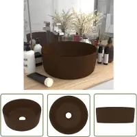 The Living Store : Luxe wastafel, rond, mat, donkerbruin, 40x15 cm, keramiek
