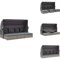 vidaXL Tuinzonnebed met dak, grijstinten, polyrotan - Tuinmeubels
