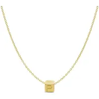 New Bling 9NBG-909P Gouden Letterhanger met Ketting - Letter P - Kubus - 4x4x4mm - Ankerschakel - 0,9 mm Breed - Lengte 38+4+3cm - 14 Karaat - Geelgoud