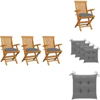vidaXL Tuinstoel - Tuinstoelen - Tuin Stoel - Tuin Stoelen - Tuinstoelen 3 st met grijze kussens massief teakhout
