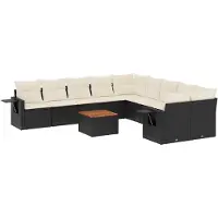 vidaXL 11-delige Loungeset met kussens poly rattan zwart