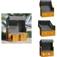 vidaXL Strandstoel - Strandstoelen - Strandkorb - Zitstoel - Strandstoel met luifel poly rattan en hout zwart en antraciet