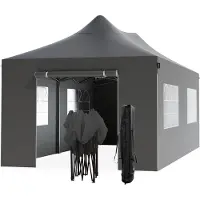 LifeGoods Partytent - Paviljoen - EasyUp - Opvouwbaar - 4 Zijwanden - Waterdicht - Met Draagtas met wieltjes - 300 x 600 cm - Antraciet