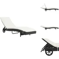 vidaXL Ligbed - Ligbedden - Ligstoel - Ligstoelen - Ligbed met wielen en kussen poly rattan zwart