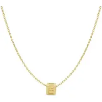 New Bling 9NBG-909E Gouden Letterhanger met Ketting - Letter E - Kubus - 4x4x4mm - Ankerschakel - 0,9 mm Breed - Lengte 38+4+3cm - 14 Karaat - Geelgoud