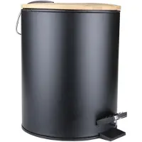 Ceruzo Prullenbak - 5 Liter - Bamboe deksel - Soft close - Binnenemmer - Mat Zwart