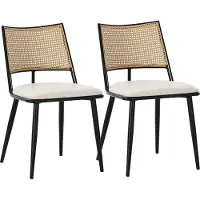 Merax Eetkamerstoelen Set van 2 – Zwart – Kunstleer met Rattan Rugleuning – Comfortabele Design Stoelen