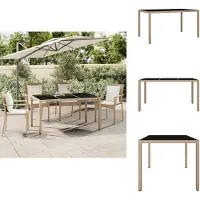 vidaXL Tuintafel met glazen blad, beige, polyrotan en hardglas - Tuintafels
