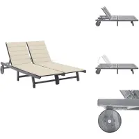 vidaXL Ligbed - Ligstoel - Ligbedden - Ligstoelen - Ligbed 2-persoons met kussens massief acaciahout grijs