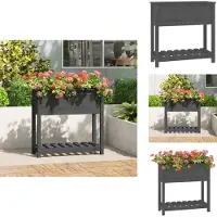 vidaXL Plantenbak met schap 82,5x34,5x81 cm massief grenenhout grijs