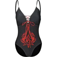 Assassin's creed - Gaming Zwempak - Crest - S tot XXL - voor Vrouwen - zwart-rood - Maat M