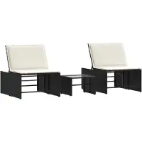 The Living Store Lounge Stoel - Ligbed - Modulaire ligbedden 2 stuks met tafel zwart poly rattan - Buitendrankset - Tuinstoel - Relaxfauteuil
