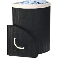 Ceruzo Bamboe Wasmand - Hoek Model - 72L - Vouwbaar - Deksel - 35 x 35 x H 60 cm- Zwart