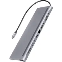 Nuvance - 11 in 1 Docking Station Laptop - USB C Hub - USB Splitter - USB Hub 3.0 - HDMI, VGA en SD - Dockingstation met Anti Slip - Grijs