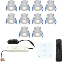 HOFTRONIC™ Milano - 10x inbouwspots veranda - Dimbaar LED - Complete set met afstandsbediening & muurdimmer - Plug & Play - 12 Volt 3 watt - 2700K 200 lumen - IP