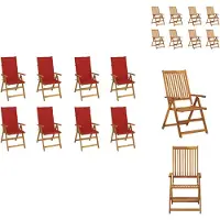 vidaXL Tuinstoel - Tuinstoelen - Tuin Stoel - Tuin Stoelen - Tuinstoelen 8 st inklapbaar met kussens massief acaciahout