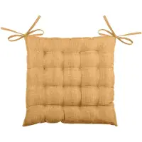 Stof Textile stoelkussen BEA - okergeel - 40 x 40 x 4 cm - touwtjes sluiting - binnen/buiten - zitkussens plat