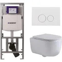 Geberit QeramiQ Dely Swirl Toiletset - 36.3x51.7cm - UP320 inbouwreservoir - met Burda frame - slim zitting - glans witte bedieningsplaat - ronde knoppen - wit mat 0701131/SW706186/SW1000766/SW1026257