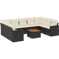 The Living Store Loungebank - Tuin Lounge Set - 10-delige Loungeset met kussens poly rattan zwart - Buitendecoratie - Poly Rattan - Zwarte Lounge Set