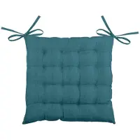 Stof Textile stoelkussen BEA - petrol blauw - 40 x 40 x 4 cm - touwtjes sluiting - binnen/buiten - zitkussens plat