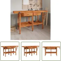 The Living Store Acacia Hout - Werkbank - Werkbank met lades en bankschroeven 162x62x83 cm acaciahout - Werkbank Met Lade - Bankschroef - Tuingereedschap