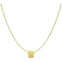 New Bling 9NBG-909N Gouden Letterhanger met Ketting - Letter N - Kubus - 4x4x4mm - Ankerschakel - 0,9 mm Breed - Lengte 38+4+3cm - 14 Karaat - Geelgoud