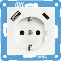 iON V1/j1 inbouw contactdoos polar wit 1-voudig randaarde usb a/c