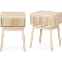 Sweeek Nachtkastje hout decor 1 lade (set van 2) Naturel