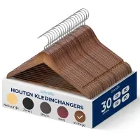 SereneLife Kleerhanger -30 Stuks Houten Hangers - Antislip Ruimtebesparende Kledinghangers - met 360° Draaibare Haak en Inkepingen - Duurzaam en Sterk voor Hemden, Truien, Hoodies, en Jurken