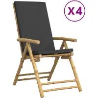 The Living Store Bamboestoelen - Tuinstoelen - Tuinstoelen 4 st inklapbaar met kussens bamboe donkergrijs - Lounge Stoelen - Buistuinmeubilair - Relax Stoelen