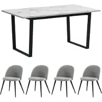 Ebuy24 Tilst eethoek eettafel wit marmerprint 90x160 4 stoelen velours grijs.