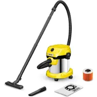 Kärcher WD 2 Plus S V-15/4/18/C, 1000 W, Industriële stofzuiger, geschikt voor zowel droge als natte materialen, voorzien van een stofzak van 15 liter, met schuimfilter