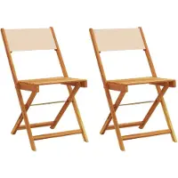 The Living Store Acacia Hout - Bistrostoelen - Bistrostoelen 2 st massief acaciahout en stof beige - Houten Stoel - Outdoor Stoel - Teras Meubel