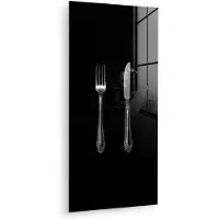 MuchoWow Glasschilderij 40x80 cm - Schilderij acrylglas - Vork - Mes - Zilver - Foto op glas - Muurdecoratie woonkamer - Wanddecoratie slaapkamer - Schilderijen