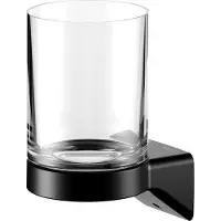Keuco ROSE Tandenborstelbeker-houder om vast te lijmen of te boren, zwart mat en helder kristalglas, glashouder voor de badkamer, lijmset inbegrepen, tandenborstelhouder, wandmontage