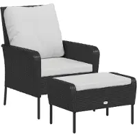 The Living Store Lounge Stoel - Tuinstoel - Tuinstoel met voetenbank poly rattan zwart - Tuinset - Outdoor Furniture - Patio Set