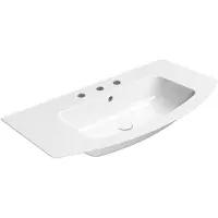 GSI Pura Slim keramische wastafel gebogen 102x52cm, geslepen onderrand, 3 kraangaten, wit ExtraGlaze