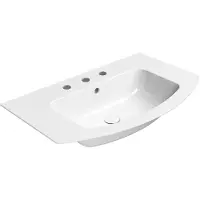 GSI Pura Slim keramische wastafel gebogen 82x49cm, geslepen onderrand, 3 kraangaten, wit ExtraGlaze