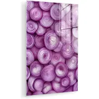 MuchoWow Glasschilderij 80x120 cm - Schilderij acrylglas - Paars - Uien - Close up - Foto op glas - Muurdecoratie woonkamer - Wanddecoratie slaapkamer - Schilderijen