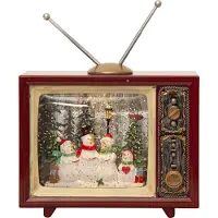 Star Trading LED kerstdecoratie 'Vinter', gevuld met water en glitter, retro TV, batterijen + timer, B 19 cm
