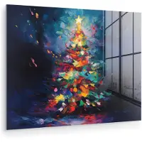 MuchoWow Glasschilderij 160x120 cm - Schilderij acrylglas - Kerstboom - Kerst - Abstract - Kleurrijk - Foto op glas - Muurdecoratie woonkamer - Wanddecoratie slaapkamer - Schilderijen
