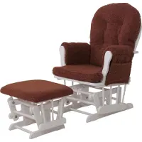 MCW Relaxfauteuil -C76, schommelstoel fauteuil + hocker stof bouclé 480g/m² Oeko-Tex ~ roestbruin frame wit
