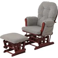MCW Relaxfauteuil -C76, schommelstoel fauteuil + hocker stof bouclé 480g/m² Oeko-Tex ~ grijs donker frame