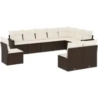 The Living Store Tuinset - Loungeset - 10-delige Loungeset met kussens poly rattan bruin - Buitendecoratie - Loungemeubelen - Ratan Meubel