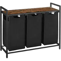 Acaza Wasmand 3 vakken - 114 L - Vintage Bruin en Zwart - 92,5 x 33 x 71 cm