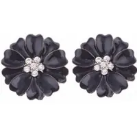 Charme Bijoux Clip oorbellen-Zwarte bloem - strass -3 cm- geen gaatje-
