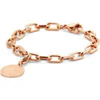 CO88 Collection Charms 8CB-90553 Stalen schakel armband - bedel rond - 20 cm - roségoudkleurig